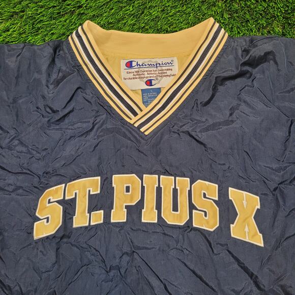 VTG 90s Champion St. Pius X Varsity Windbreaker Jacket Mens XL Oversized V-Neck - Picture 2 of 6